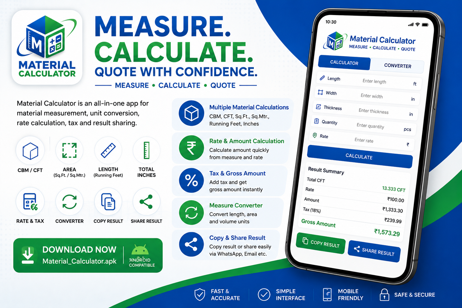 Material Calculator Features
